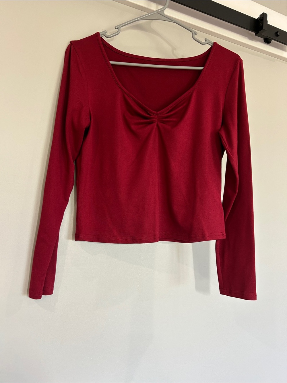 Women's Solid Color Sweetheart Neck Long Sleeve Fitted T-Shirt